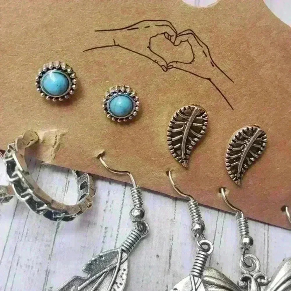 NWT Bohemian Vintage Earrings Silver Alloy Turquoise Bohemian Hippy Western - Picture 9 of 13